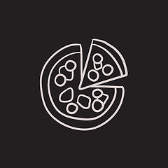 Image showing Whole pizza with slice sketch icon.