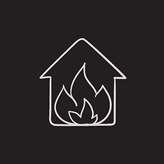 Image showing House on fire sketch icon.