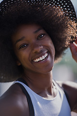 Image showing Close up portrait of a beautiful young african american woman sm