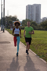 Image showing multiethnic group of people on the jogging