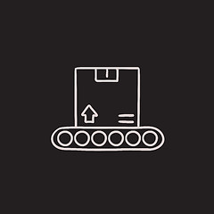 Image showing Conveyor belt for parcels sketch icon.