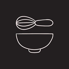 Image showing Whisk and bowl sketch icon.