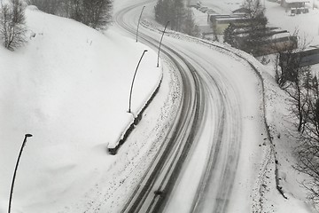 Image showing Snowy road in the mountains