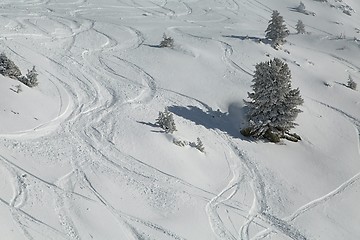 Image showing Skiing slopes, majestic Alpine landscape