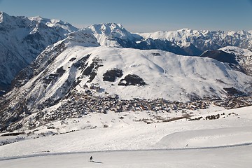 Image showing Skiing slopes, majestic Alpine landscape