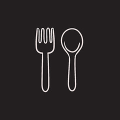 Image showing Spoon and fork sketch icon.