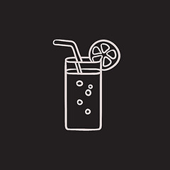 Image showing Glass with drinking straw sketch icon.