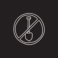Image showing Shovel forbidden sign sketch icon.