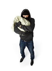 Image showing Terrible robber hugging big sack