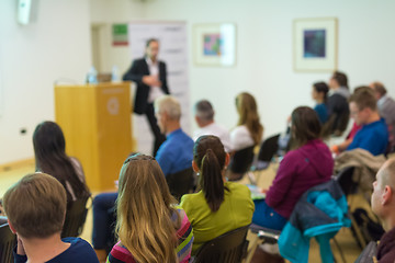 Image showing Audience in lecture hall on scientific conference.