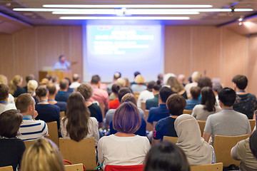 Image showing Audience in lecture hall on scientific conference.