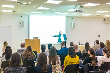 Image showing Audience in lecture hall on scientific conference.