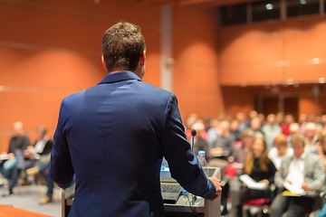 Image showing Public speaker giving talk at Business Event.