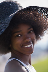 Image showing Close up portrait of a beautiful young african american woman sm