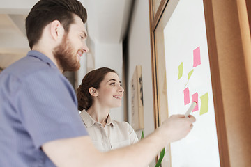 Image showing creative team with stickers on glass at office