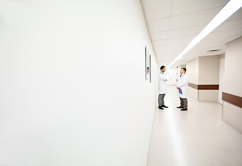 Image showing male doctors talking at hospital corridor