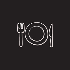 Image showing Plate with cutlery sketch icon.