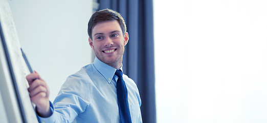 Image showing smiling businessman on presentation in office