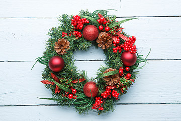 Image showing Advent wreath on wooden background