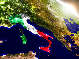 Image showing Italy with flag in rising sun