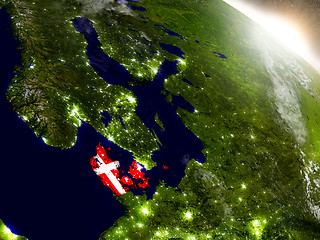 Image showing Denmark with flag in rising sun