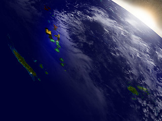 Image showing Vanuatu with flag in rising sun