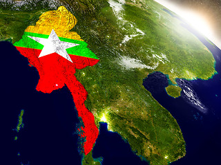 Image showing Myanmar with flag in rising sun