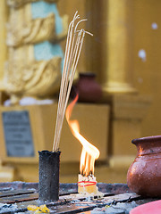 Image showing Joss sticks and candles at the Shwedagon Pagoda