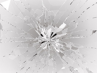 Image showing Bullet hole and pieces of shattered or smashed glass 