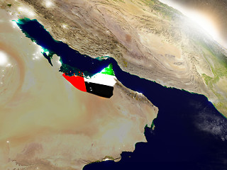 Image showing United Arab Emirates with flag in rising sun