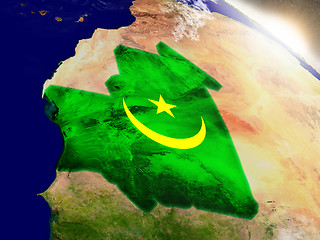 Image showing Mauritania with flag in rising sun