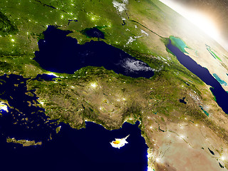 Image showing Cyprus with flag in rising sun