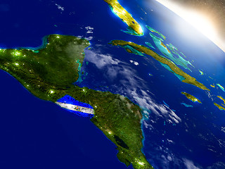 Image showing El Salvador with flag in rising sun