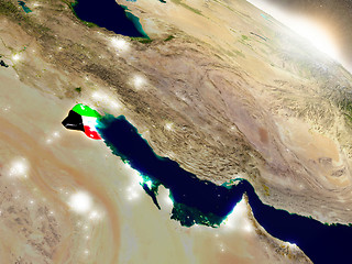 Image showing Kuwait with flag in rising sun