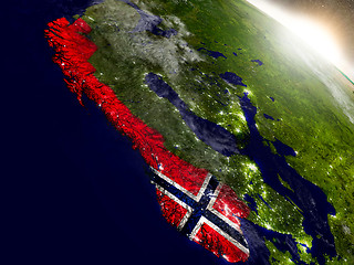 Image showing Norway with flag in rising sun