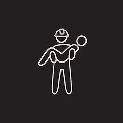 Image showing Fireman holding person on hands sketch icon.