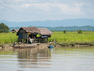 Image showing Houses along the Kaladan River in Myanmar