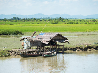 Image showing Simple house with solar panel in Myanmar