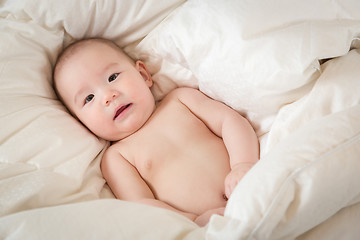 Image showing Mixed Race Baby Boy Having Fun on His Blanket