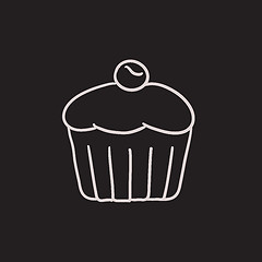 Image showing Cupcake with cherry sketch icon.