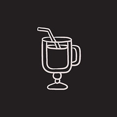 Image showing Glass with drinking straw sketch icon.