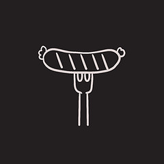 Image showing Sausage on fork sketch icon.