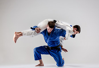 Image showing The two judokas fighters fighting men