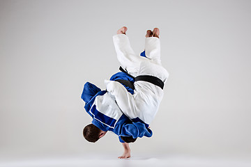 Image showing The two judokas fighters fighting men