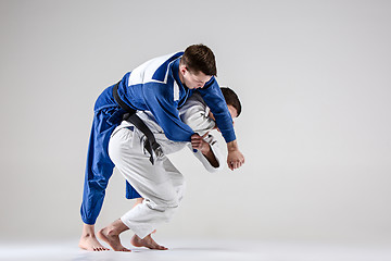 Image showing The two judokas fighters fighting men