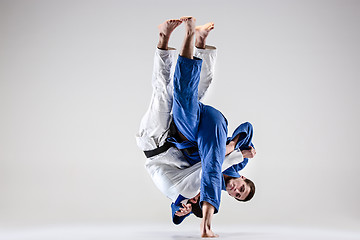 Image showing The two judokas fighters fighting men