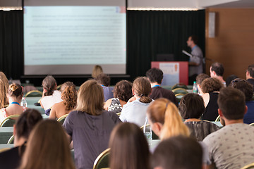 Image showing Audience in lecture hall on scientific conference.