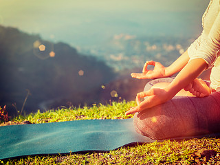 Image showing Close up Padmasana lotus pose