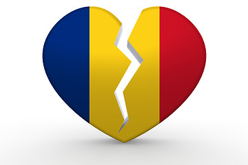 Image showing Broken white heart shape with Romania flag