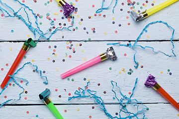 Image showing Whistles, confetti on white background